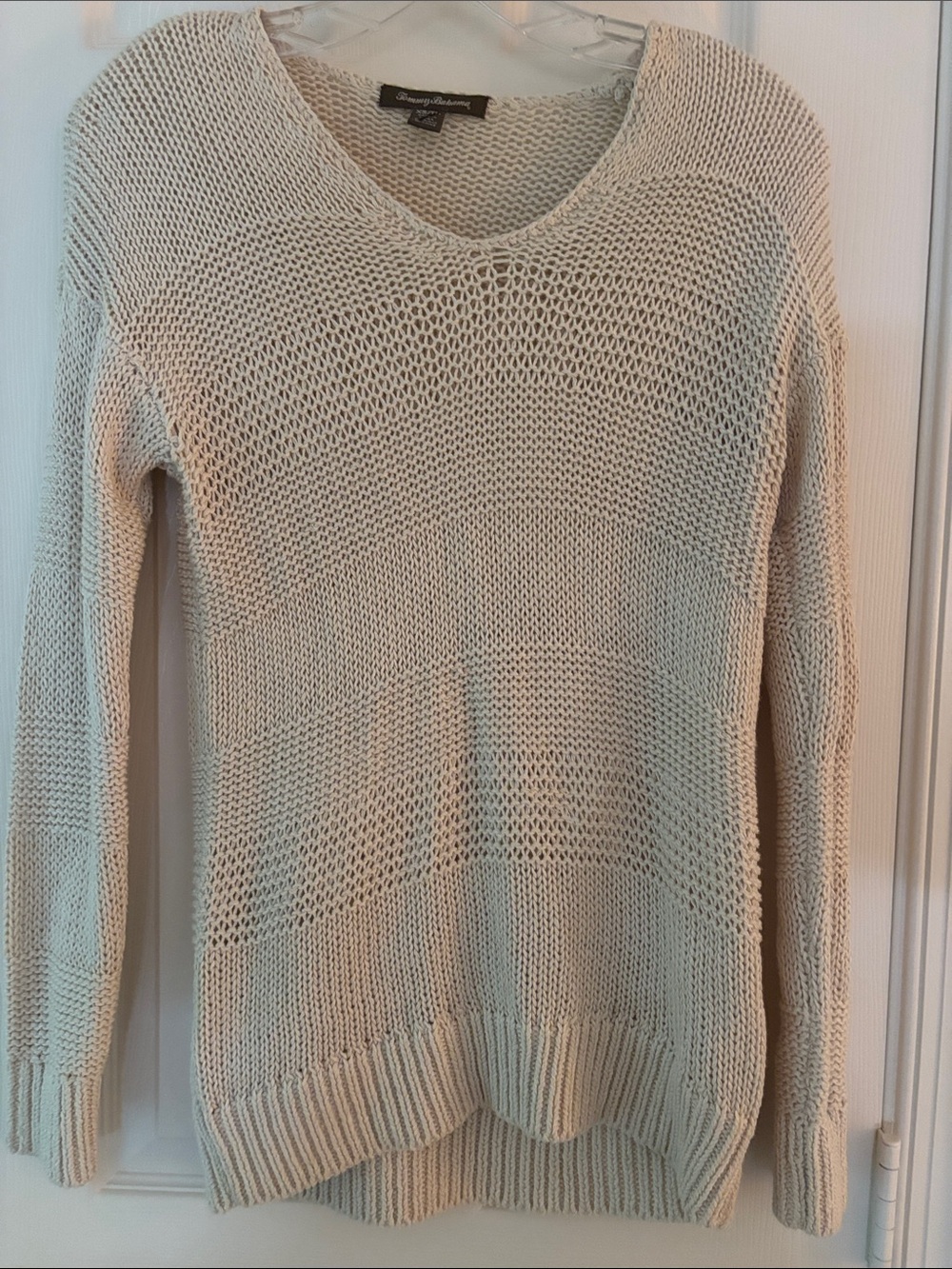 Tommy Bahama Cream Open-Knit V-Neck Sweater Xs